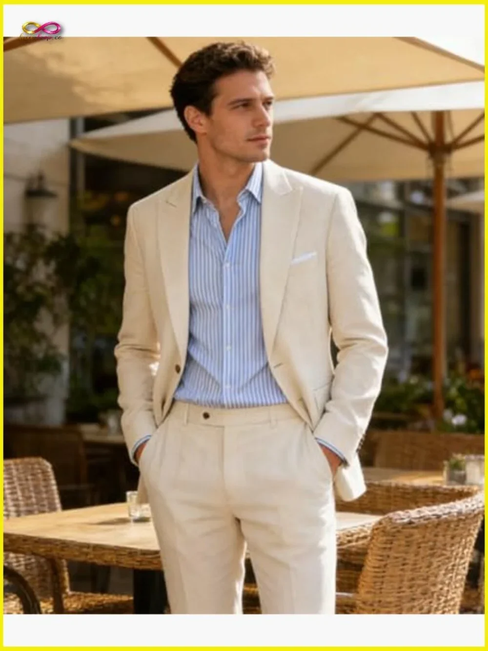 Slim Fit Linen Suit Set Formal Wedding Business Casual Classic Mens Outfits